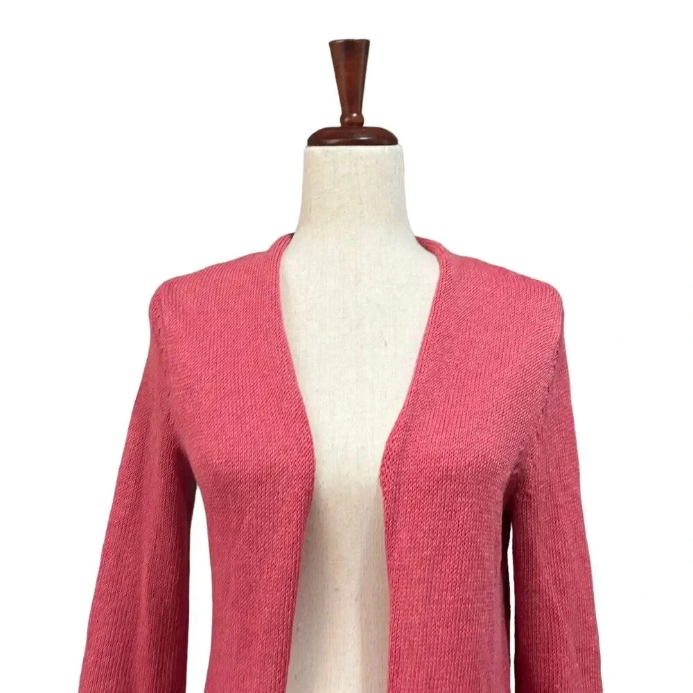 J. Jill Sweater Extra Small XS Women's Coral Linen & Rayon Open Front Cardigan - Picture 10 of 11